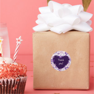 Pegatina Redonda Playful Purple Pink Flower Heart Gracias