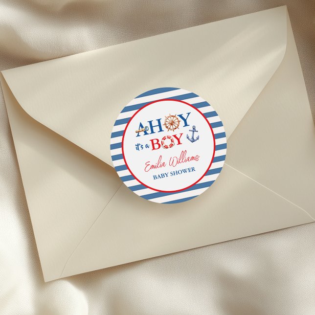 Pegatina Redonda Playful Striped Blue Red Nautical Ahoy Boy (Subido por el creador)