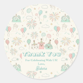 Pegatina Redonda Playful Sweet and Three Kids Birthday