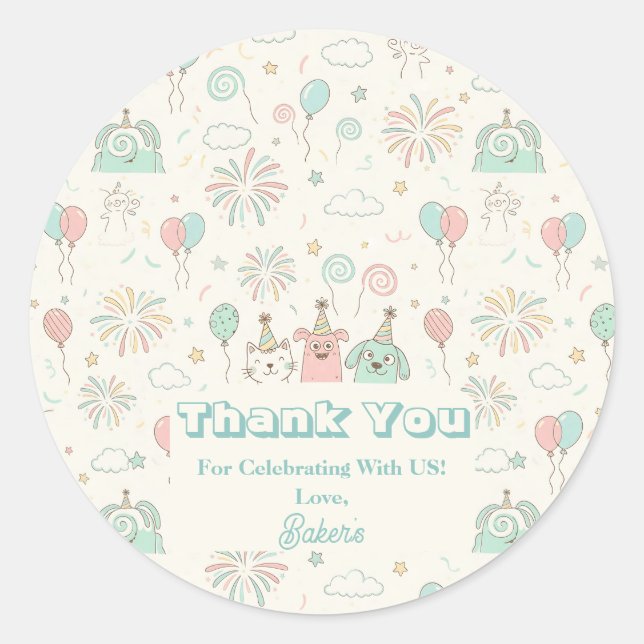 Pegatina Redonda Playful Sweet and Three Kids Birthday  (Anverso)