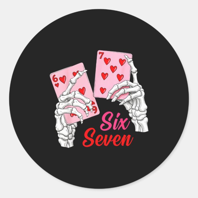 Pegatina Redonda Playing Cards 67 Valentine Skeleton Hand Six Seven (Anverso)