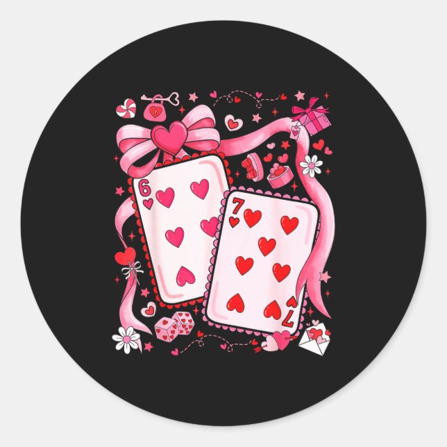 Pegatina Redonda Playing Cards Valentine 67 Coquette Bow Couple Mat (Anverso)