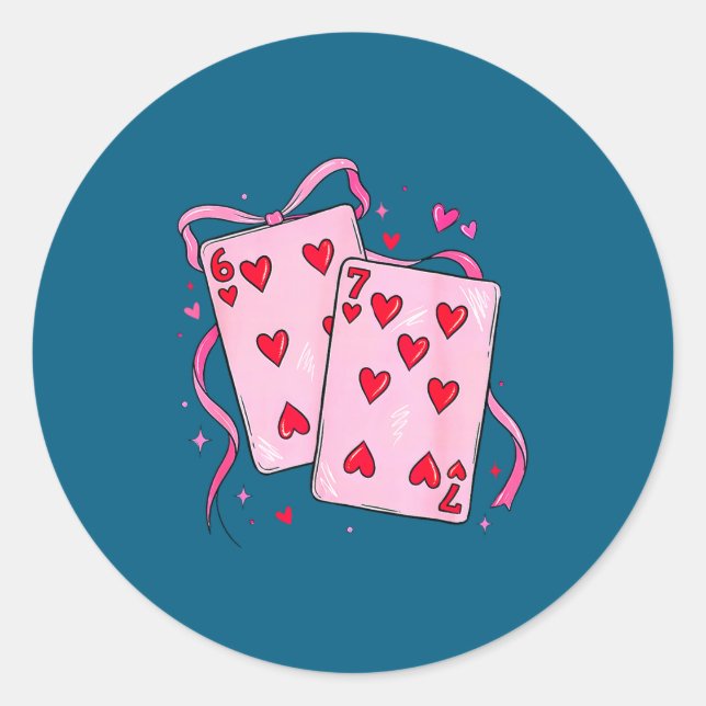 Pegatina Redonda Playing Cards Valentine 6 7 Boys Girls Valentine S (Anverso)