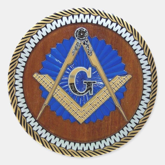 Pegatina Redonda plaza de conspiración y brújula de freemason NWO (Anverso)