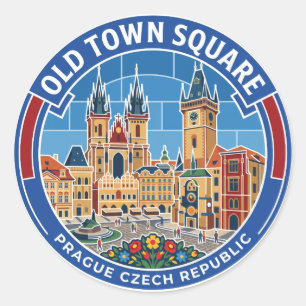 Pegatina Redonda Plaza de la Ciudad Vieja, Praga República Checa