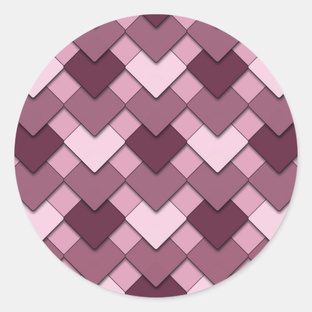Pegatina Redonda Plaza rosa Rosa y patrón de Harlequin Diamond (Anverso)