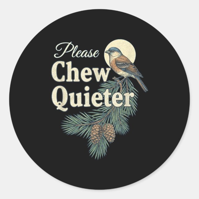Pegatina Redonda Please Chew Quieter Christmas Funny Novelty  (Anverso)