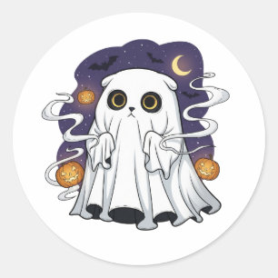 Pegatina Redonda Plegar con fantasía: Halloween del gato fantasma d