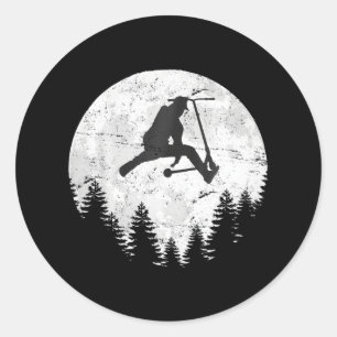 Pegatina Redonda Pleno Moon Scooter Skateboarding