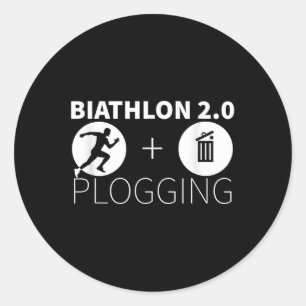 Pegatina Redonda Plogging Biathlon 2.0 Jogging Y Environmental Pr