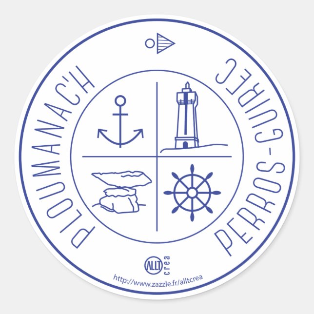 Pegatina Redonda Ploumanach Perros-Guirec (Anverso)