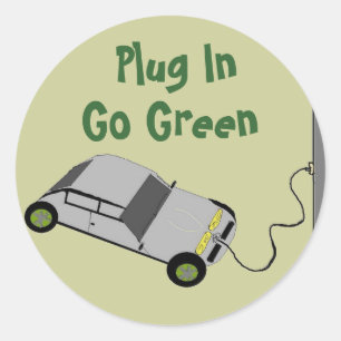 Pegatina Redonda Plug In, Go Green - pegatinas