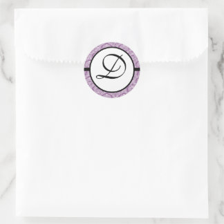 Pegatina Redonda Plum Damask Boda monograma
