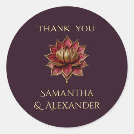 Pegatina Redonda Plum Gold Wedding Thank You Sticker Round