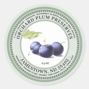 Pegatina Redonda Plum Preserve Label Jam Jelly 1930 Green
