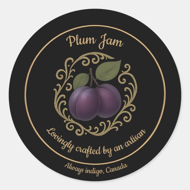Pegatina Redonda Plum Velvet – Gourmet Jam Label (Anverso)