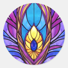 Pegatina Redonda Pluma de pavo real de vidrio templado de estilo Ar