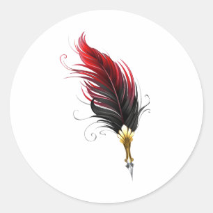Pegatina Redonda Pluma de plumas rojas con nido de oro