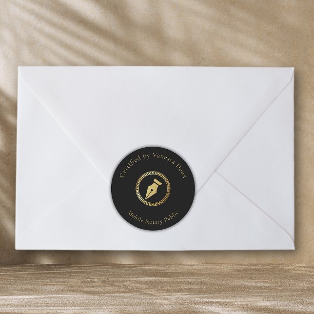 Pegatina Redonda Pluma notarial moderna en negro y oro certificada  (Subido por el creador)