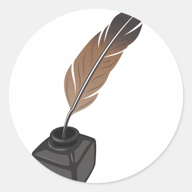 Pegatina Redonda Pluma Quill (Anverso)