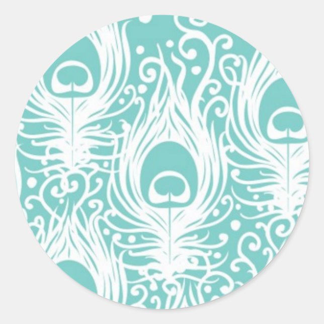 Pegatina Redonda Plumas de pavo real blandas (Anverso)