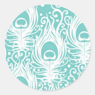 Pegatina Redonda Plumas suaves del pavo real