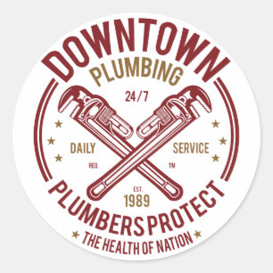 Pegatina Redonda Plumbing Daily Service 24/7 Plumber