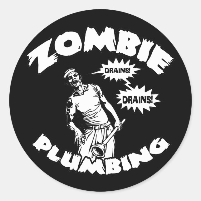Pegatina Redonda Plumbing de Zombie (Anverso)