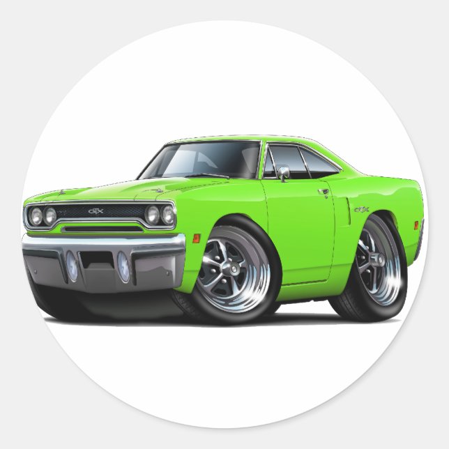Pegatina Redonda Plymouth GTX Lime Car 1970 (Anverso)