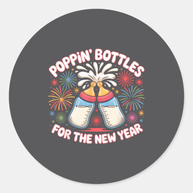 Pegatina Redonda Pn Bottles For The New Year Funny Baby Milk Toast  (Anverso)