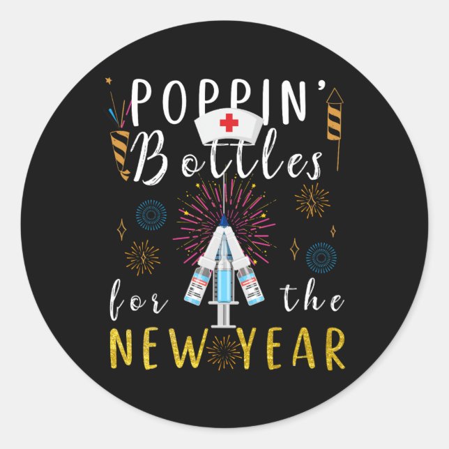 Pegatina Redonda Pn Bottles For The New Year Nurse  (Anverso)