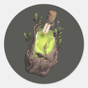 Pegatina Redonda Poción de aceite de oliva encantado