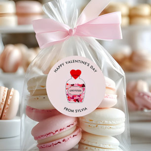 Pegatina Redonda Poción de Amor Feliz Día de San Valentín Personali