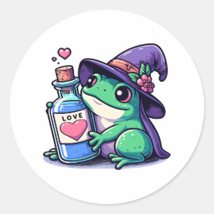 Pegatina Redonda Poción de amor kawaii de bruja