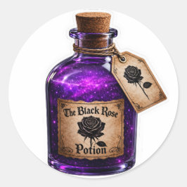 Pegatina Redonda Poción de Rosa Negra Botella de Bruja Gótica Pegat