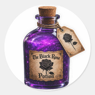 Pegatina Redonda Poción de Rosa Negra Botella de Bruja Gótica Pegat