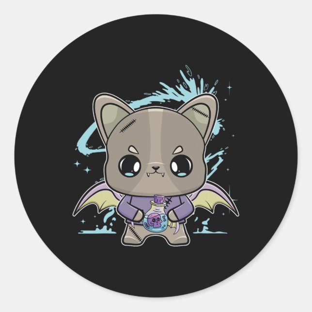 Pegatina Redonda Poción mágica del perro anime del bulldog (Anverso)