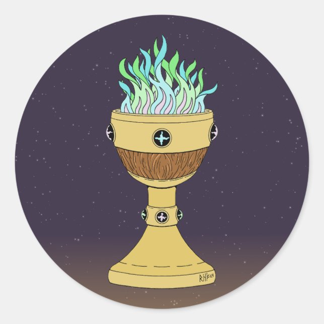 Pegatina Redonda Poción mágica en combinación de Mazer y cáliz (Anverso)