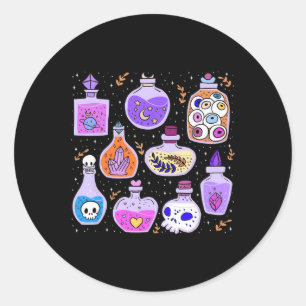 Pegatina Redonda Pociones mágicas Botellas Brujería Impresión de Ha