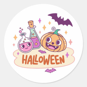 Pegatina Redonda Pociones mágicas de Kawaii Halloween