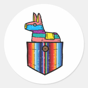 Pegatina Redonda Pocket Pinata Serape Cinco De Mayo Fiesta Mexicana