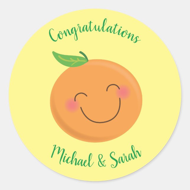 Pegatina Redonda Poco Cutie Tangerine Baby Shower Sexo Neutral (Anverso)