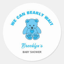Pegatina Redonda Podemos Esperar A Baby Shower Blue Teddy Bear