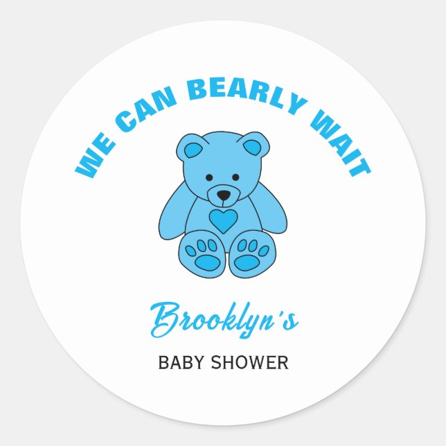 Pegatina Redonda Podemos Esperar A Baby Shower Blue Teddy Bear (Anverso)