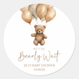 Pegatina Redonda Podemos Esperar A Boho Teddy Bear Baby Shower