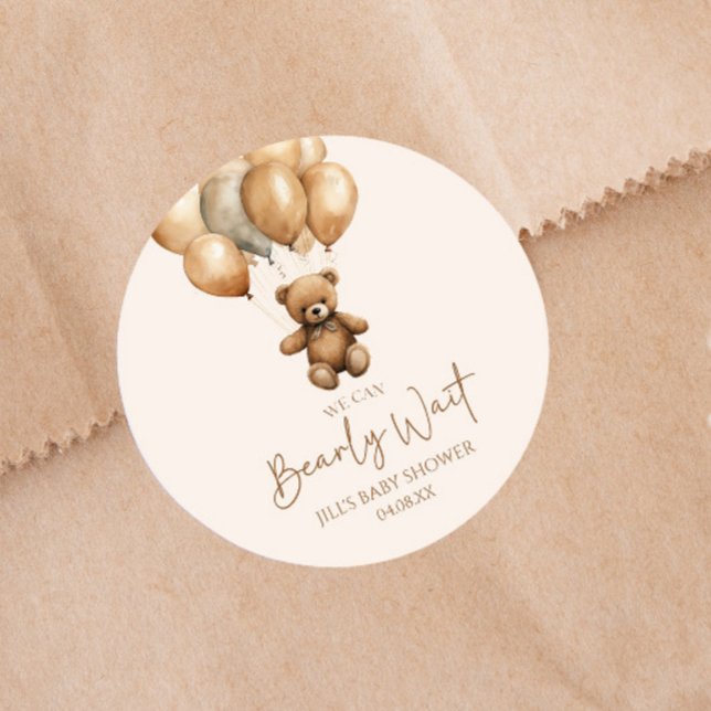 Pegatina Redonda Podemos Esperar A Boho Teddy Bear Baby Shower (Subido por el creador)