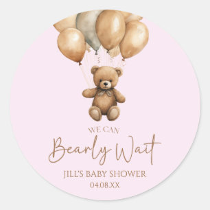 Pegatina Redonda Podemos Esperar A Boho Teddy Bear Baby Shower