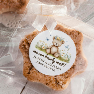 Pegatina Redonda Podemos Esperar A Girly Wildflower Baby Shower