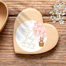 Pegatina Redonda Podemos Esperar A Teddy Bear Baby Shower Rosa