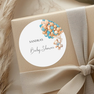 Pegatina Redonda Podemos Esperar A Teddy Bear Blue Balloon